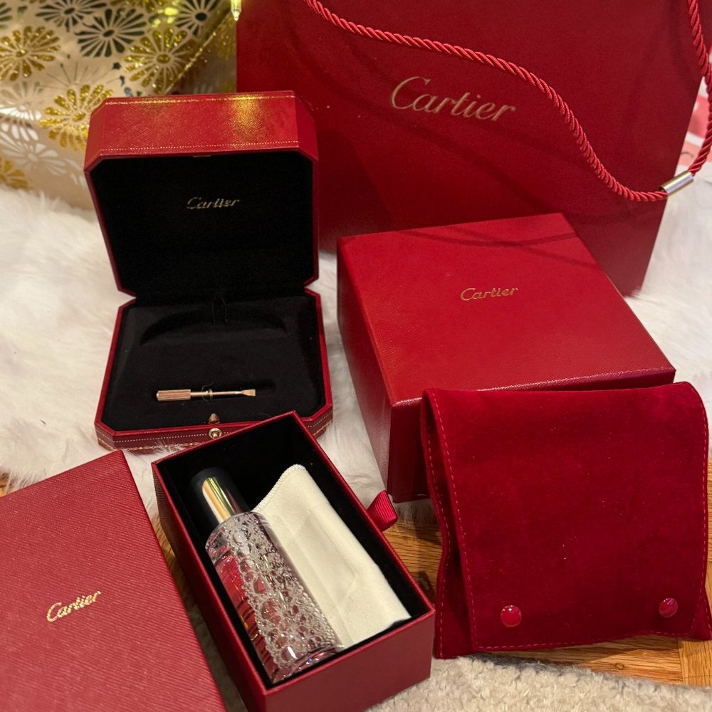 Authentic Cartier FOUR items gift bag! Bracelet box, cleaner and travel bag